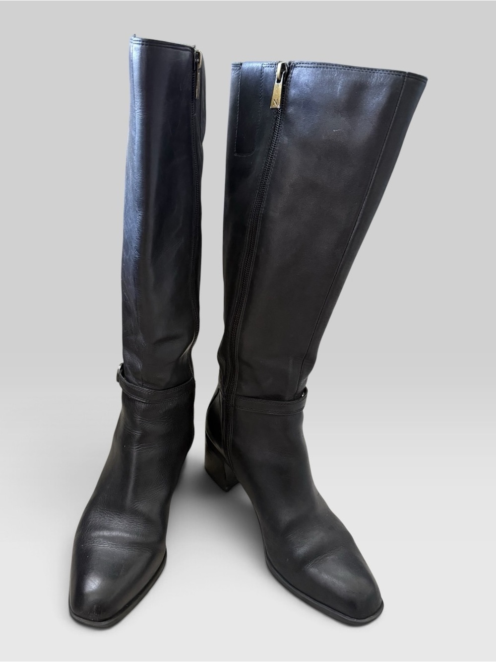 Naturalizer Black Knee High Boots Gold Buckle Detail Size 7 - Picture 3 of 6